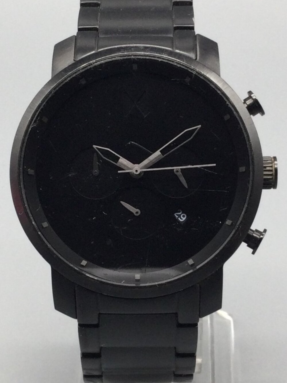 MVMT Chronograph Black Link Mens Watch 45mm Date Stainless New Battery 8.25"